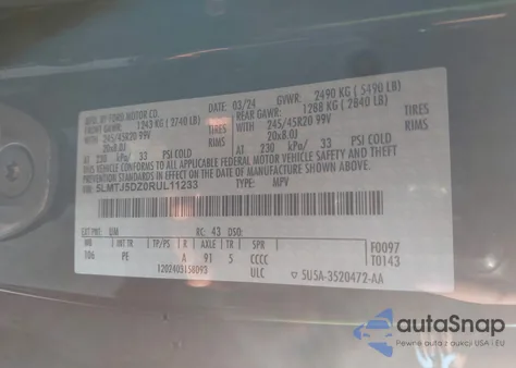 2024 Lincoln Corsair Grand Touring z USA, uszkodzony, nr VIN 5LMTJ5DZ0RUL11233